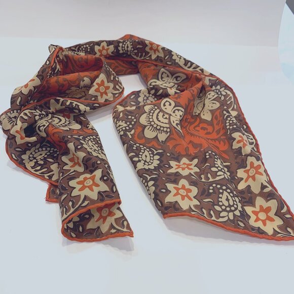Vintage patterned scarf in brown and orange - Picture 1 of 3